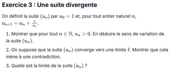 exercice sur Une suite divergente