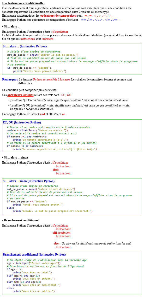 Maths terminale spécialité - Python 3 : instructions conditionnelles, tests