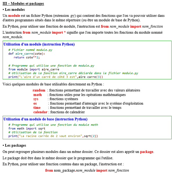 Maths terminale spécialité - Python 3 : modules et packages
